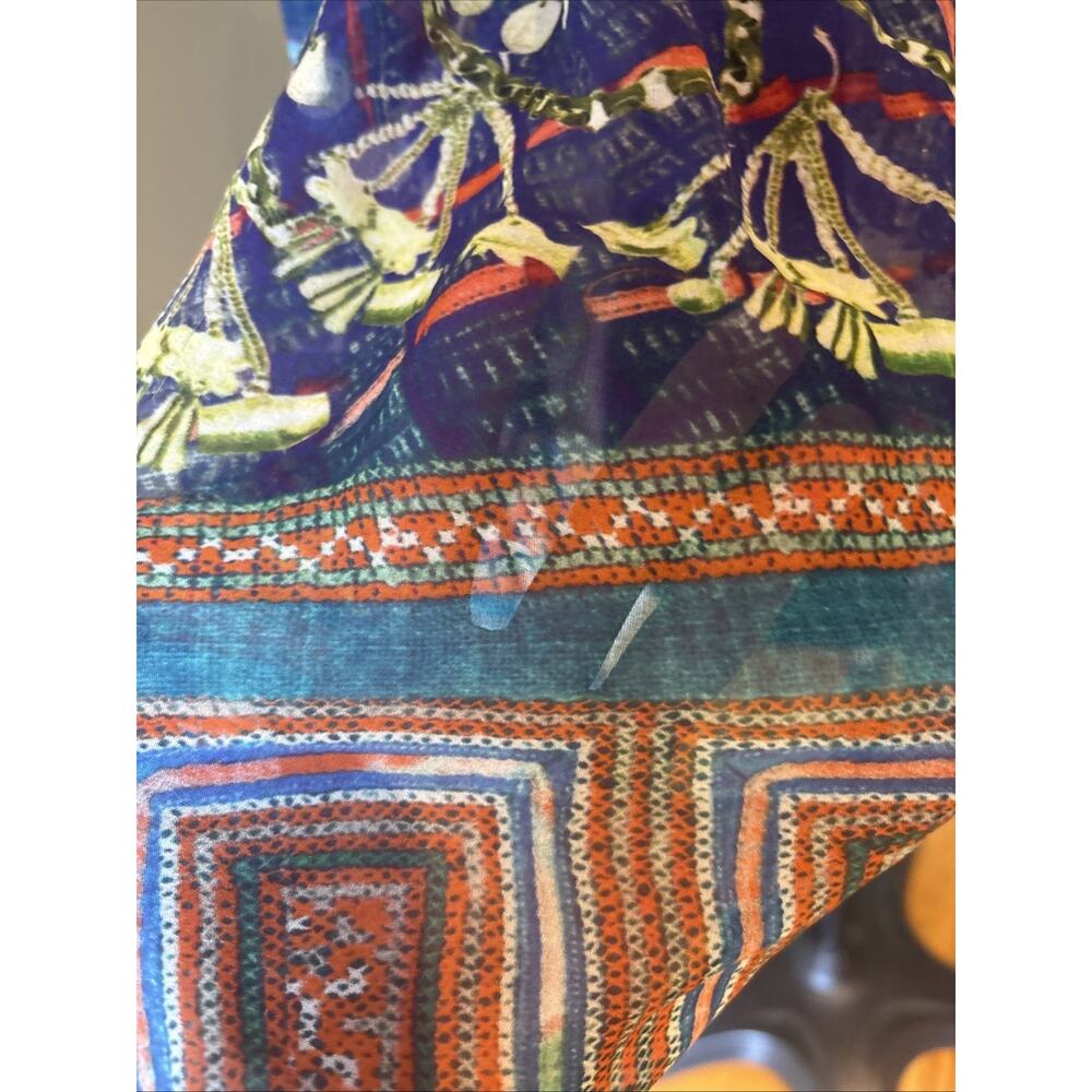 CAMILLA off shoulder or Silk Blouse crystals blue red open sleeve Shirred Cuff L - Picture 4 of 13